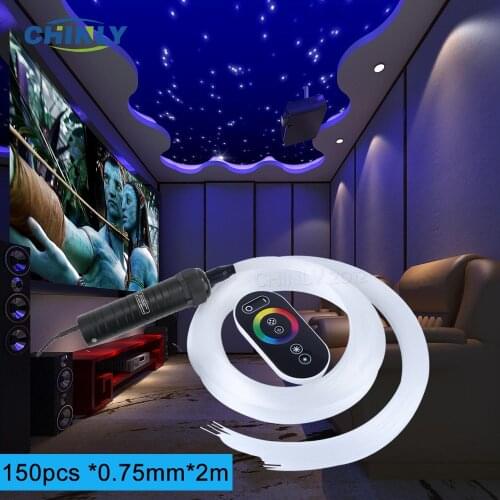 LED Fiber Optic Starry Sky Light Decorative Car 6W RGB Engine Touch Remote Control 150pcs 0.75mm 2M Optical Fiber Ceiling Lights