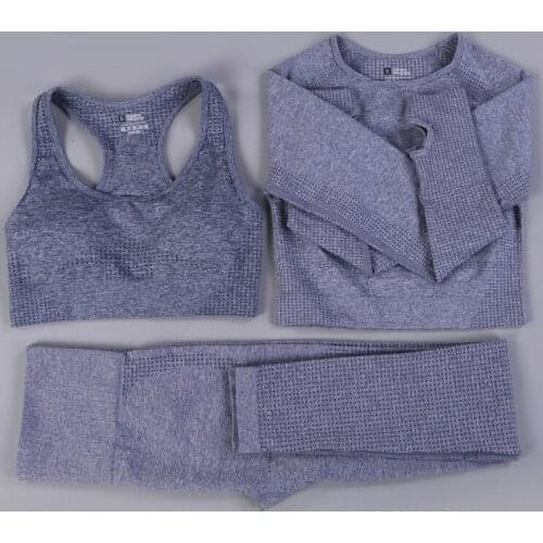 Women Sportswear Yoga Set Athletic Wear Workout Clothes Sports Gym Legging Seamless Fitness Bra Crop Top Long Sleeve Yoga Suit