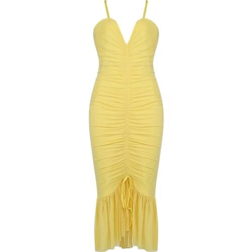 2021 Summer Women Ruffles Bandage Dress Spaghetti Strap Draw String Sexy Lace V Neck Club Party Dresses