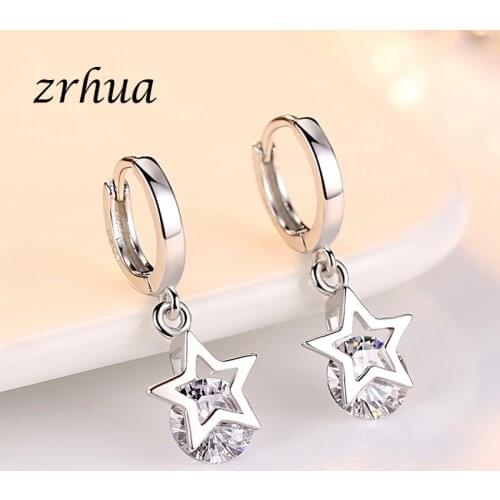 ZRHUA New Fashion Good Selling 925 Sterling Silver Star Earrings Accessories White Hoop Brincos For Women/Girls Wedding Jewelry