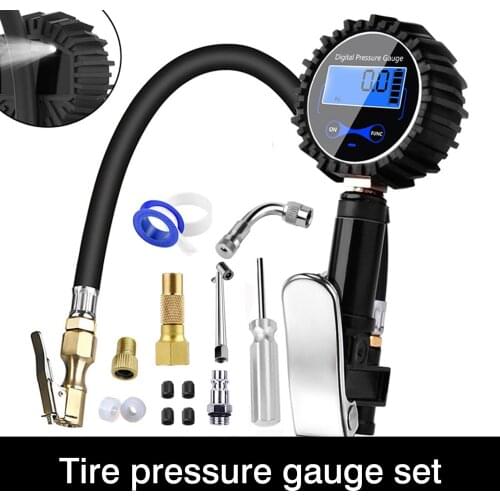 1Set Car Tire Inflator High-precision Digital Inflation Tool With Digital Pressure Gauge 200 PSI Air Chuck & Hose Type