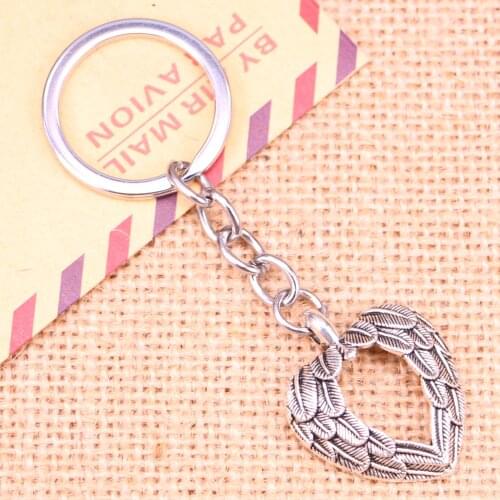 20pcs New Fashion Keychain 29*24 mm heart angel wings Pendants DIY Men Jewelry Car Key Chain Ring Holder Souvenir For Gift