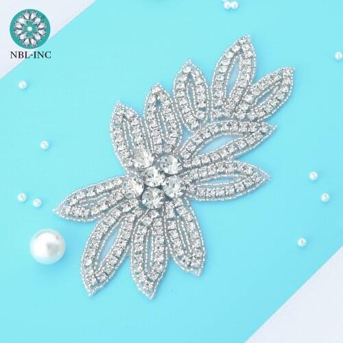 30PCS) Wholesale bridal beaded sewing flower rhinestone applique patch iron on for wedding evening dress WDD0025