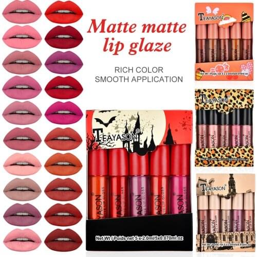 5PCS Liquid Lipstick Matte Waterproof Lip Gloss Set for Attractive Look Lip Makeup Gift for Girls Women