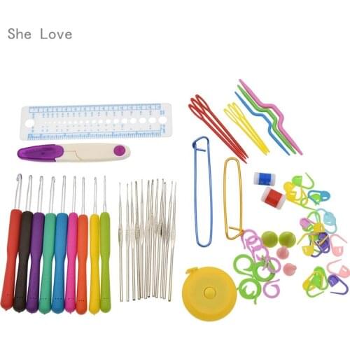 Chzimade 72pcs Mix 21 Sizes Crochet Hooks Set Soft Rubber Handle Yarn Knitting Needle Set With Blue Case Women DIY Craft Tools