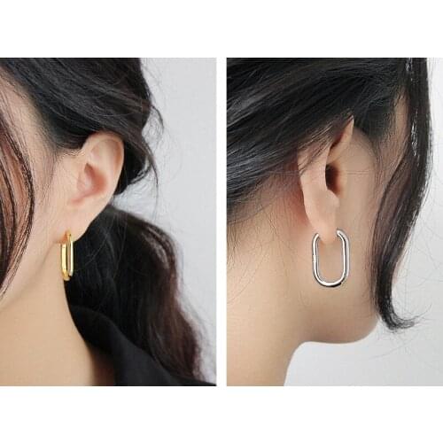 925 Sterling Silver O Shaped Earrings for Women Geometric French Gold Jewelry Party Accessories Gifts S-E1379