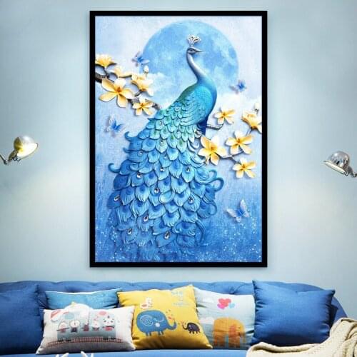 5D DIY full diamond diamond painting Living room stick drill bedroom European diamond embroidered moon peacock cross stitch