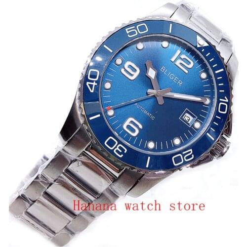 BLIGER New Luxury Self Winding Men Watch Sapphire Glass Rotaitng Bezel MIYOTA Movement Steel Band