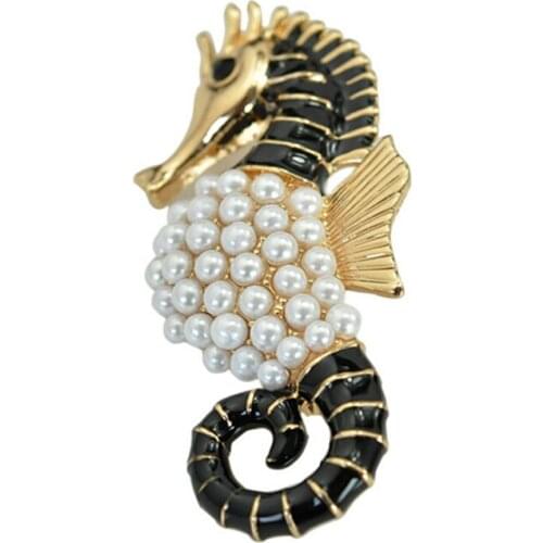 Factory price animal hippocampus brooch sea horse pearl brooch