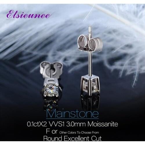 ELSIEUNEE 100% 925 Sterling Silver D Color Rount Cut 3/4/5 MM Real Moissanite Ear Stud Earrings Wedding Engagement Fine Jewelry