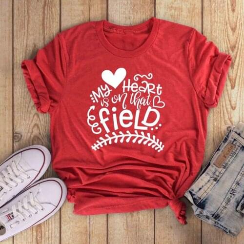 My Heart is on That Baseball mom T-Shirt Funny 100% Cotton Aesthetic Slogan Tumblr Mother gift Tops Grunge Casual Tee shirts