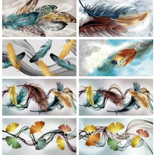 Huacan 5d DIY Diamond Embroidery Complete Kit Plumage Mosaic Full Square Diamond Painting Feather Flower Leaves Beaded Pictures