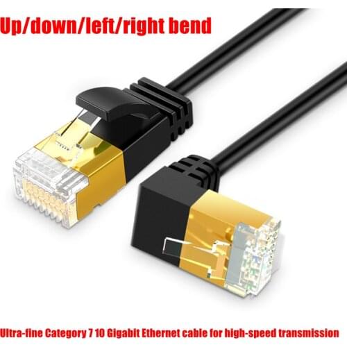 Ethernet Thin Cable RJ45 Cat7 Lan Ultra Slim Cable UTP RJ45 Network Cable for Cat6 Compatible Patch Cord 90 Degree Right Angle