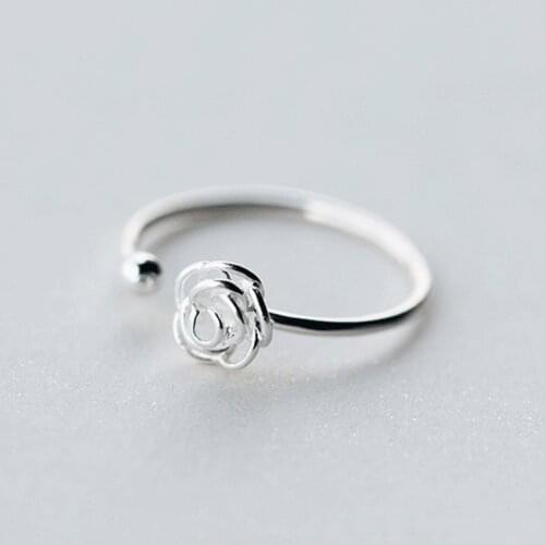 Simple Sweet Rose Hollow Flower Romantic Adjustable 925 Sterling Silver Finger Rings For Women Trendy Dainty Elegant Jewelry