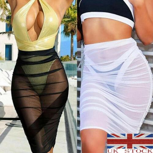 Summer Women Beach Mesh Cover Up Skirt Chiffon Transparent Female High Waist Beachwear Swimwear Bathing Skirts