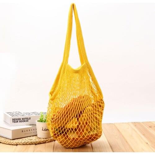 1PCS Reusable Shopping Bag Cotton Mesh Net String Foldable Fruit Storage Handbag Totes Women Shopping Mesh Net Grocery Tote Bag