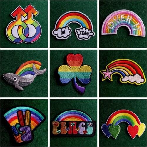 2 Pcs Rainbow Heart Patches On Clothes DIY Cartoon Applique Iron On Embroidered Patches For Clothing Stickers Pride GAY Badges