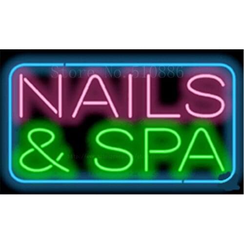 17*14" Nails & Spa NEON SIGN REAL GLASS BEER BAR PUB LIGHT SIGNS store display Packing Garage Bulbs business Advertising Lights