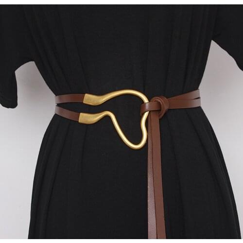 HATCYGGO New Women Waist Belt Pu Leather Corset Belts Female Lrregular Metal Horseshoe Buckle Luxury Belt Vintag Long Waistband