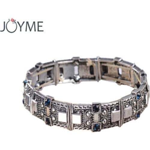 New Charms Turkey Men Vintage Tibetan Silver Bracelet Bangles Top level Blue Crystal Bracelet Russia Jewelry pulseiras For women