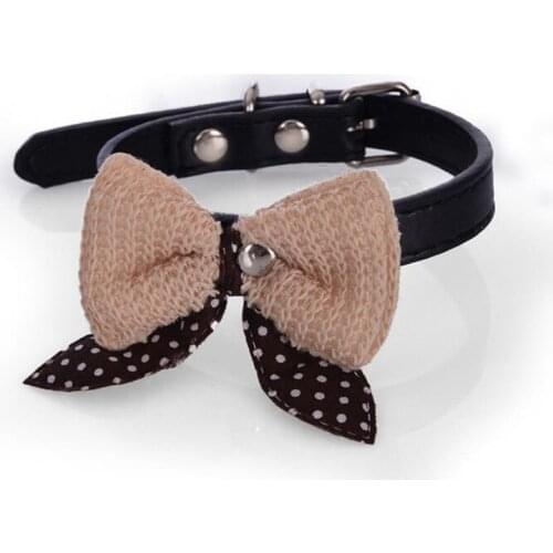 New Cute Leather Satin Bowknot Collar Bow Tie Big Bell for Cats or Dogs Personalized Hand Made Cat or Small Dog Collar