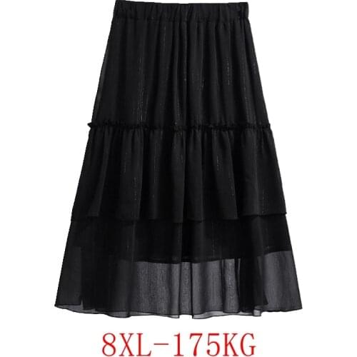New product plus size skirt 4XL-8XL hips 175CM fashion womens folding stitching loose chiffon solid color casual skirt