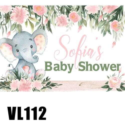 Custom Baby Shower Party Backdrops Floral Girl Elephant Peanut Backgrounds Photo Booth Portrait Poster Scene Setter Wallpaper