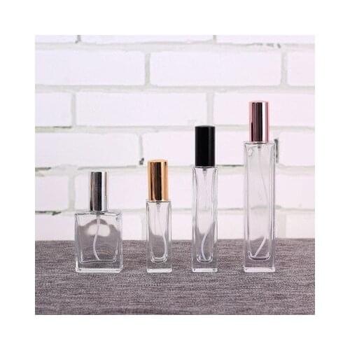 20Pcs Transparent Squared Glass Perfume Spray Bottles Cosmetic Atomizer Storage Containers With Gold Silver Black Cap