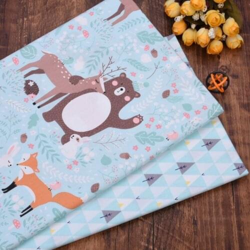 Twill Cotton fabric Blue Bear fox deer Printed Cloth for DIY handmade sewing patchwork quilting sheet tissus tecido home decor