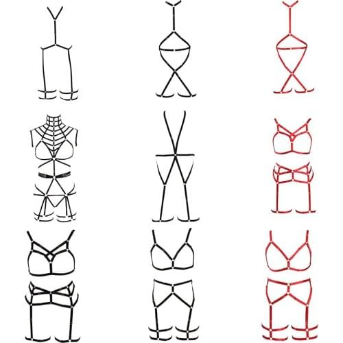 Sexy black body belt garter belt Gothic ladies lingerie suspender set sexy red seductive body bondage underwear