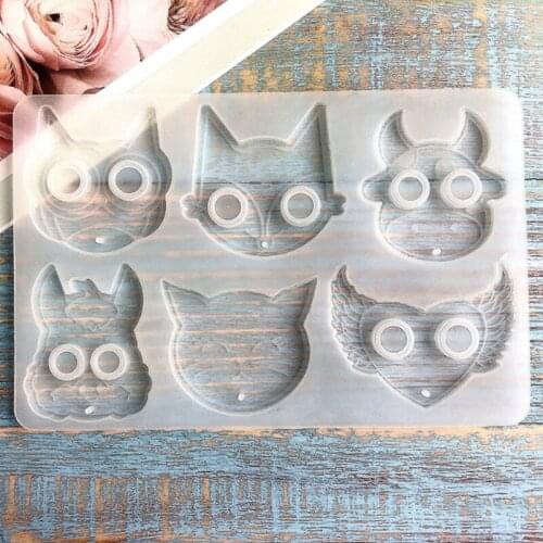 DIY epoxy resin silicone mold ring set keychain cat fox fist claw defense cat skull silicone mold