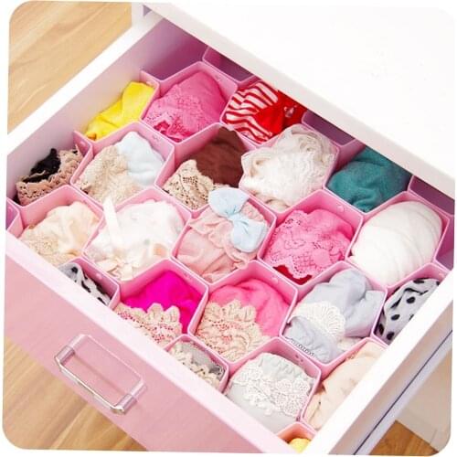 Honeycomb Shape Cellular Sorting Grid Drawer Closet Divider Drawer Storage Partition Pink