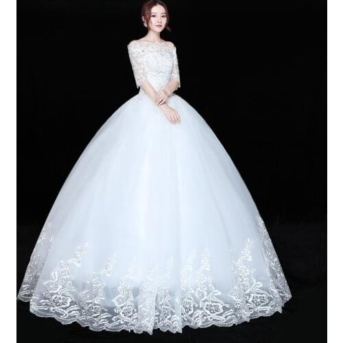 OPZC Vestidos de Noiva Ball Gown Lace Wedding Dress Half Sleeves Off Shoulder Tulle Puffy Bride Gowns Simple Elegant Dress