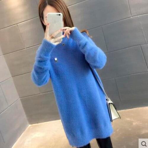 Women Loose Casual Sweater Female 2019 Autumn Winter Long Sleeve Solid Khaki Knitted Elegant Sweater Office Work Dresses