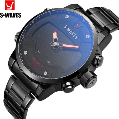 SWAVES Military Watch Men Stainless Steel Luxury Mens Watches Waterproof Sport LED Quartz Complete Calendar Relogio Masculino