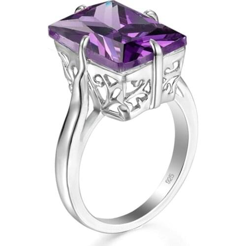 Szjinao Silver Rings For Women Real 925 Sterling Silver Vintage Amethyst Ring Rectangle Halloween Jewelry Handmade Party Gifts
