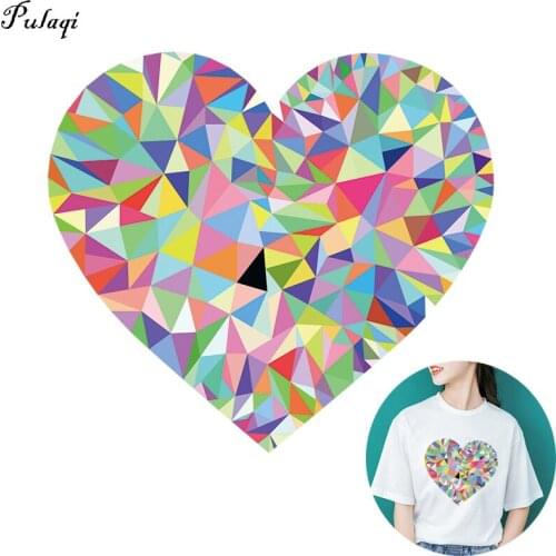 Pulaqi Thermal Colorful Heart Transfer Iron on Transfers for Clothing Washable Printing Love Heart Patches Heat Transfer Sticker