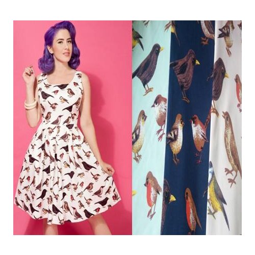 ZY So Cute Green Pink Blue Forest Birds Printed Cotton Spandex Fabric 50x140cm For DIY Sewing Curtain Home Decoration