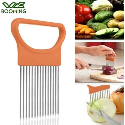 WBBOOMING Plastic And Stainless Steel Kitchen Gadgets Onion Slicer Tomato Vegetables Safe Fork vegetables Slicing Cutting Tools
