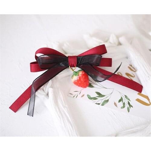 Mori Girl Strawberry Lace Ribbon Bowknot Hair clip Lolita Womens Kawaii Hairpin Headwear Cosplay Hair Accessories B1508