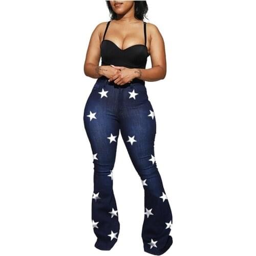 2020 Womens Clothing Five-Pointed Star Classic High Waist Denim Trousers Womens Bootcut Trousers