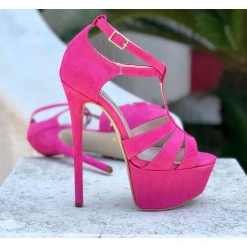 Moraima Snc Super High Platform Woman Sandal Rose Pink Suede Ankle Strap Thin heels Shoes Summer Cutouts Gladiator Sandal