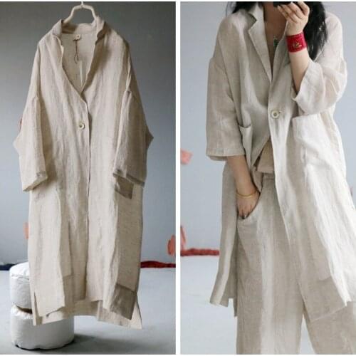 Women Loose Simple Linen Irregular Length Jackets Ladies Loose Coat Outerwear Early Autumn Tops Coat Female Jacket