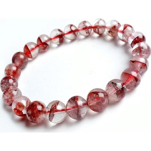 Just One 8.5mm Natural Red Phantom Quartz Volcanic Ash Round Crystal Bead Stretch Charm Bracelets For Women Free Shipping