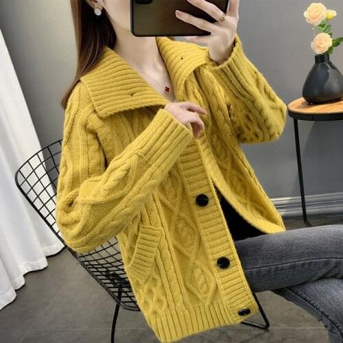 Ladies Cardigan Sweater Womens Knitted Jacket 2021 Spring and Autumn New Style Loose Plus Size Solid Thicken Sweater Coats e046