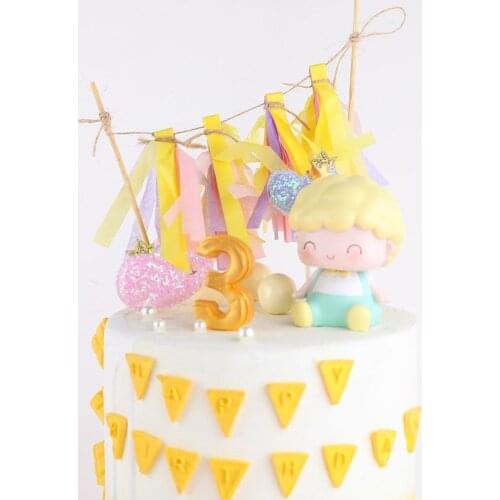 1set Colorful cake toppers wedding decor cakes supplies birthday party Tassel Bunting Cake Topper Dessert baking decor top flags
