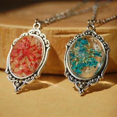 1PC Bronze Natural Real Colorful Decorative Dried Flowers Necklace Pendant Dry Real Flower Necklace Friend Gift