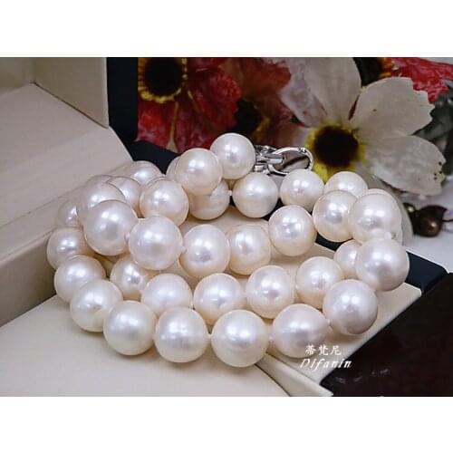 100% Genuine 11-12MM genuine natural freshwater pearl necklace round, send mom special gift 925 Silver clasp 18inch