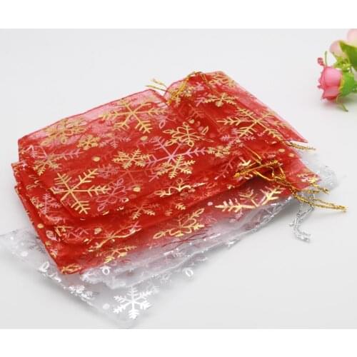 100pcs/lot Organza Gift Bag Print Snow Small Jewelry Necklace Earring Packaging Pouches Gift Beautiful Organza Pouch Jewelry Bag