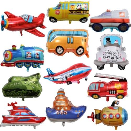 2PCS Big Airplane Car Foil Balloons Train School Bus Ambulance Helium Balloon Submarine Ship For Boy Birthday Party Decorations